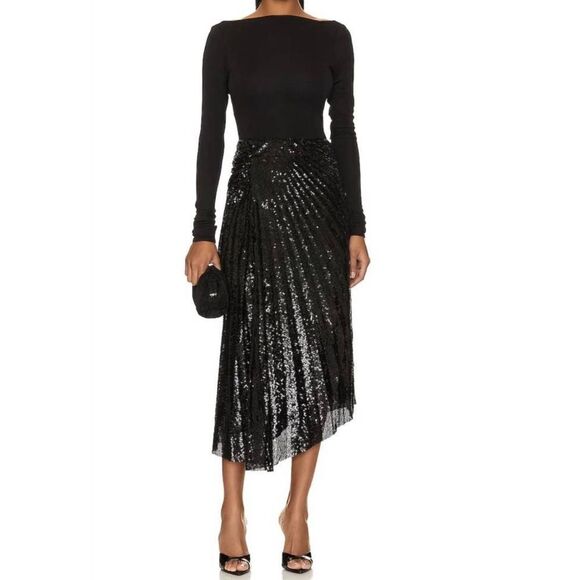 A.L.C. NWOT Tori Sequin Pleated Asymmetrical in Black Size 2 - Picture 1 of 9